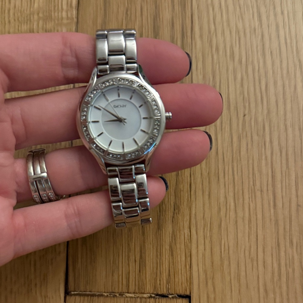 DKNY Silver and White Crystal Watch
